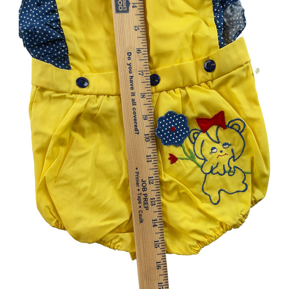 Vintage Baby Outfit Size Unknown Yellow Blue Polka Dot Jumper Embroidered Bonnet - Picture 3 of 4